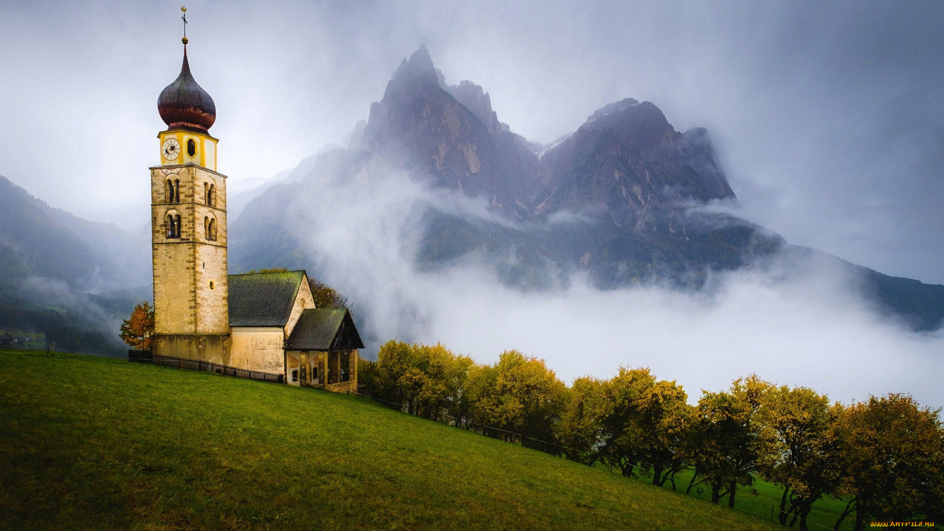 church at castelrotto, dolomites, italy, , -  ,  ,  , church, at, castelrotto